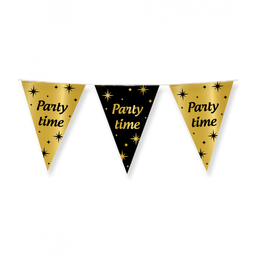 Feestbazaar Classy Vlaggenlijn Party Time Zwart/Goud (10m)