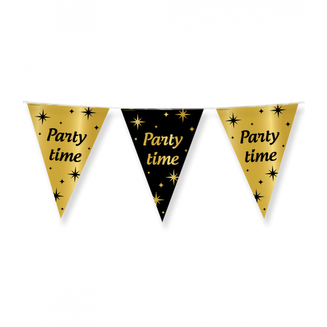 Feestbazaar Classy Vlaggenlijn Party Time Zwart/Goud (10m)