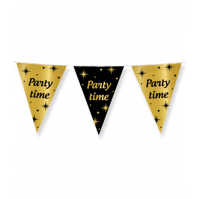 Feestbazaar Classy Vlaggenlijn Party Time Zwart/Goud (10m)
