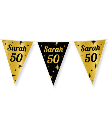 Feestbazaar Classy Vlaggenlijn Sarah 50 jaar Zwart/Goud (10m)