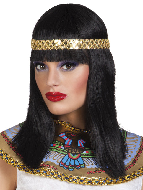 Feestbazaar Cleopatra Pruik Met Hoofdband Zwart