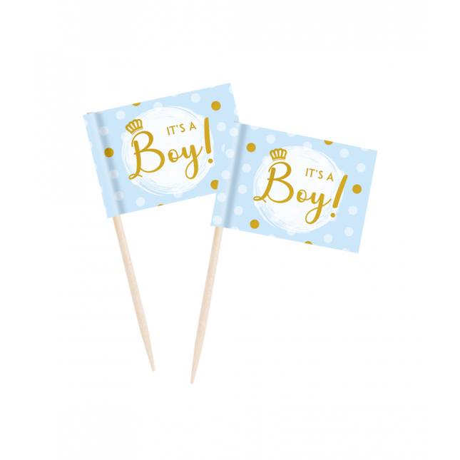 Feestbazaar Cocktailprikkers Vlaggetjes - It's A Boy (50st)