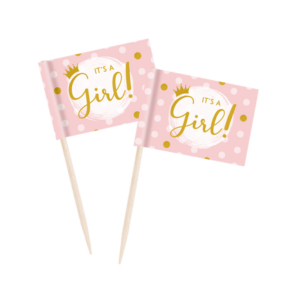 Feestbazaar Cocktailprikkers Vlaggetjes - It's A Girl (50st)