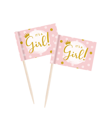 Feestbazaar Cocktailprikkers Vlaggetjes - It's A Girl (50st)
