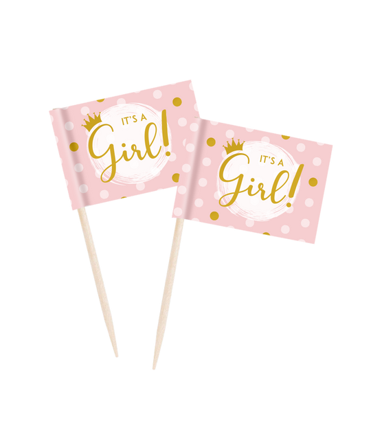 Feestbazaar Cocktailprikkers Vlaggetjes - It's A Girl (50st)