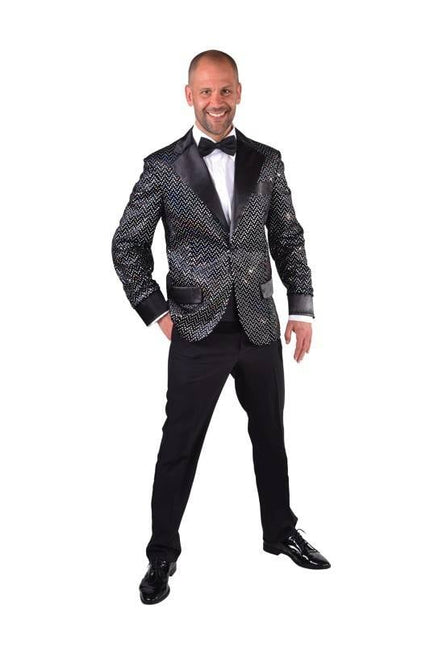 Feestbazaar Colbert Man Glitter Zwart