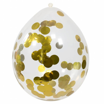 Feestbazaar Confetti ballon met gouden confetti - 4 stuks
