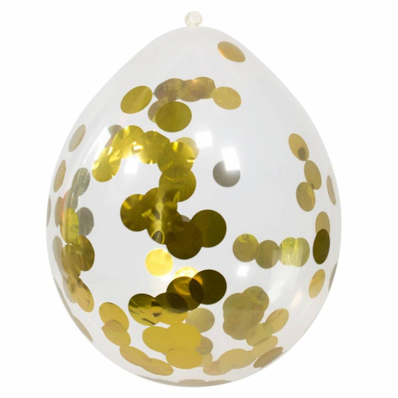 Feestbazaar Confetti ballon met gouden confetti - 4 stuks