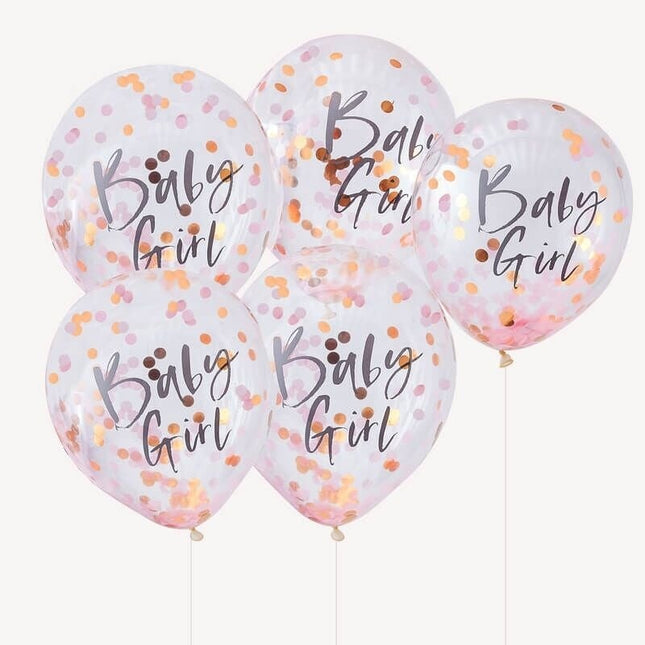 Feestbazaar Confetti Ballonnen Baby Girl (5st)