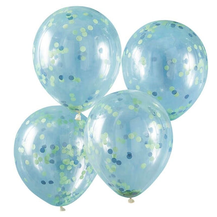 Feestbazaar Confetti ballonnen Groen/Blauw Roarsome (5st)