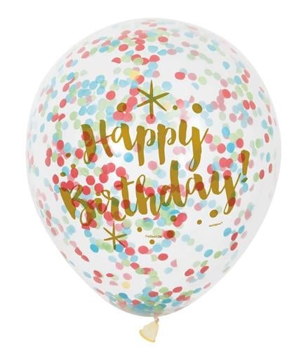 Feestbazaar Confetti Ballonnen Happy Birthday - 6 Stuks