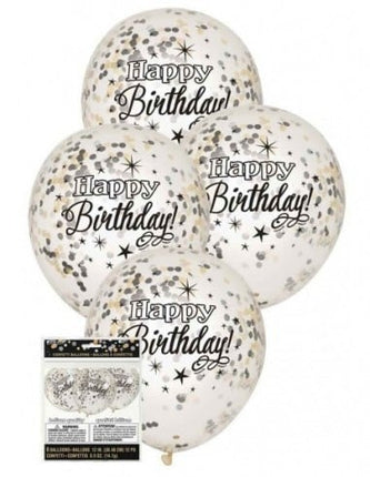 Feestbazaar Confetti Ballonnen Happy Birthday Zilver/Goud (6st)