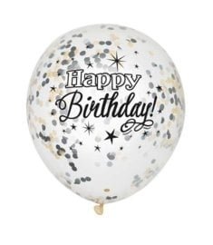 Feestbazaar Confetti Ballonnen Happy Birthday Zilver/Goud (6st)
