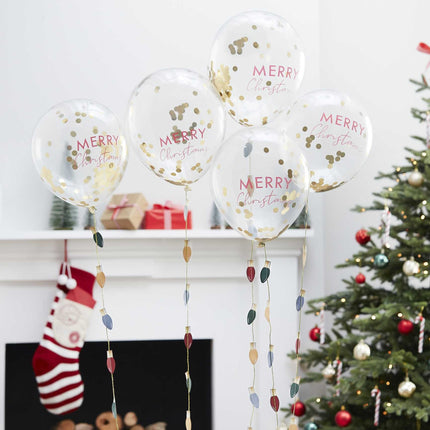 Feestbazaar Confetti Ballonnen 'Merry Christmas' (5st)