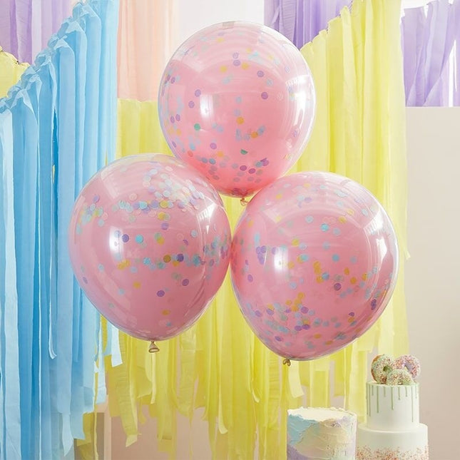 Feestbazaar Confetti Ballonnen Pink Pastel Dubbellaags Premium 45cm (3st)