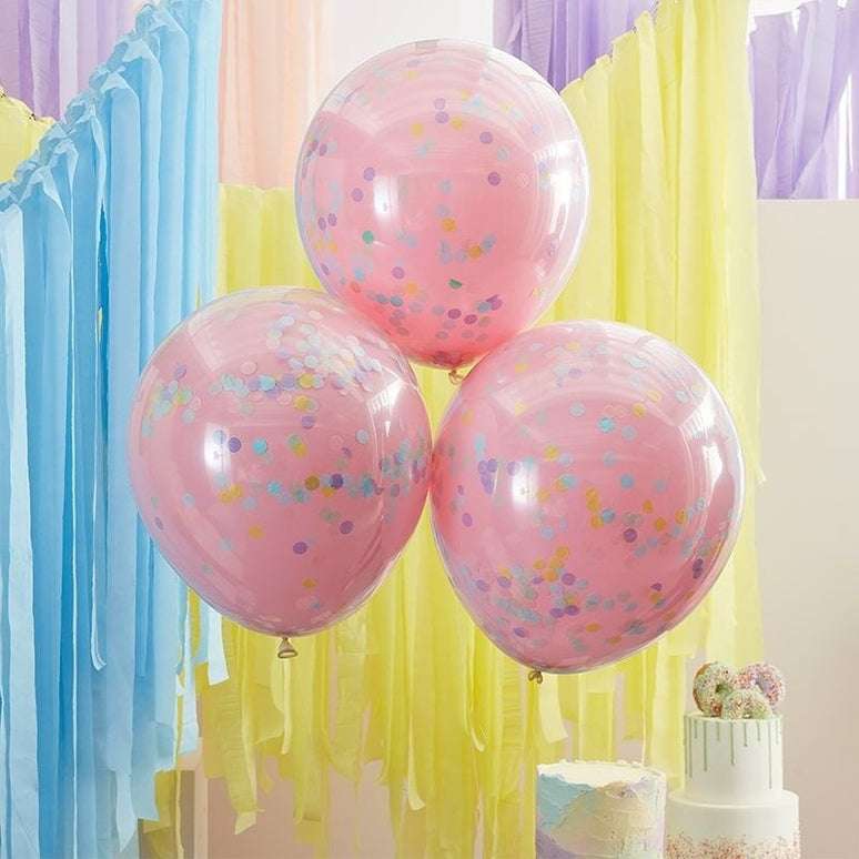 Feestbazaar Confetti Ballonnen Pink Pastel Dubbellaags Premium 45cm (3st)
