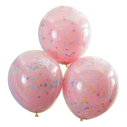 Feestbazaar Confetti Ballonnen Pink Pastel Dubbellaags Premium 45cm (3st)