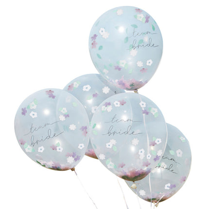 Feestbazaar Confetti Ballonnen 'Team Bride' Floral (5st)
