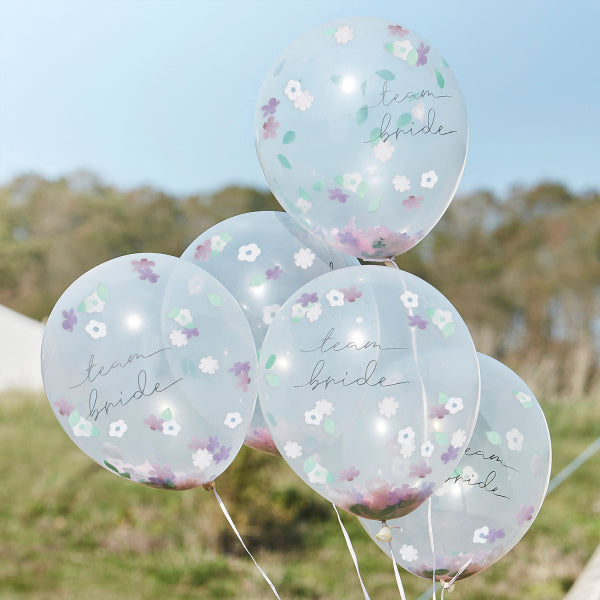 Feestbazaar Confetti Ballonnen 'Team Bride' Floral (5st)