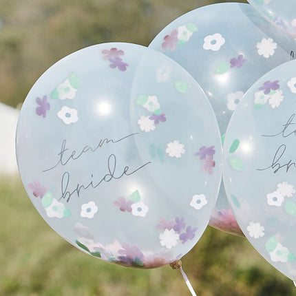 Feestbazaar Confetti Ballonnen 'Team Bride' Floral (5st)