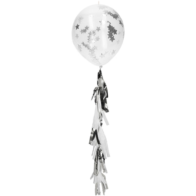 Feestbazaar Confetti Ballonnen Zilveren Sterren Met Tassel (3st)