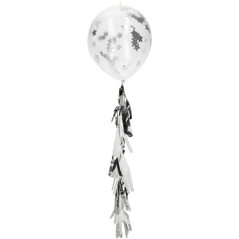 Feestbazaar Confetti Ballonnen Zilveren Sterren Met Tassel (3st)