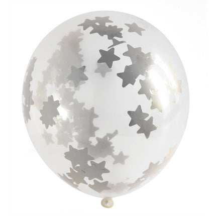 Feestbazaar Confetti Ballonnen Zilveren Sterren Met Tassel (3st)