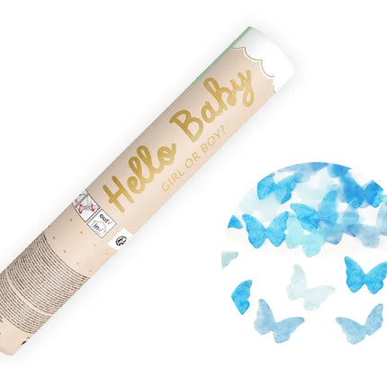 Feestbazaar Confetti Kanon Gender Reveal Vlinders Blauw (20cm)