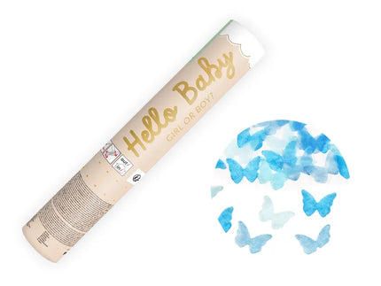Feestbazaar Confetti Kanon Gender Reveal Vlinders Blauw (20cm)