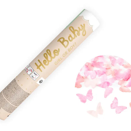 Feestbazaar Confetti Kanon Gender Reveal Vlinders Roze (20cm)