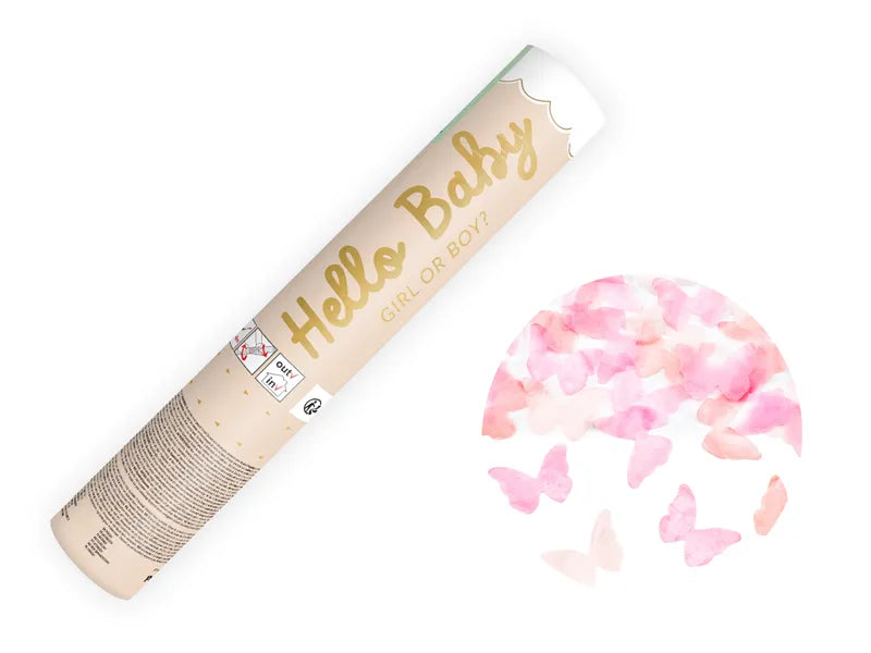 Feestbazaar Confetti Kanon Gender Reveal Vlinders Roze (20cm)