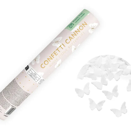 Feestbazaar Confetti Kanon Vlinders Wit (20cm)