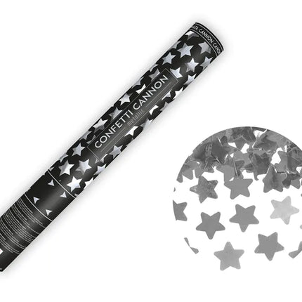 Feestbazaar Confetti kanon Zilveren sterren 40 cm