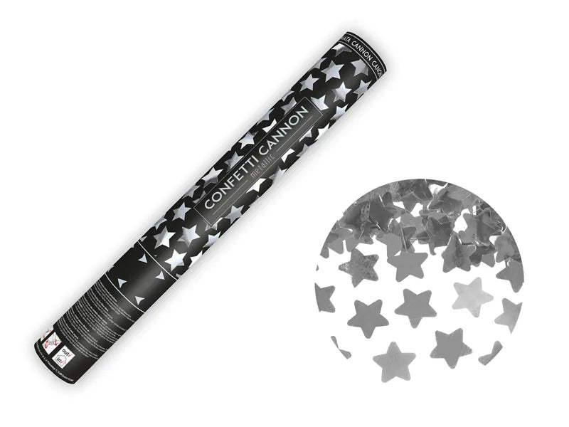 Feestbazaar Confetti kanon Zilveren sterren 40 cm