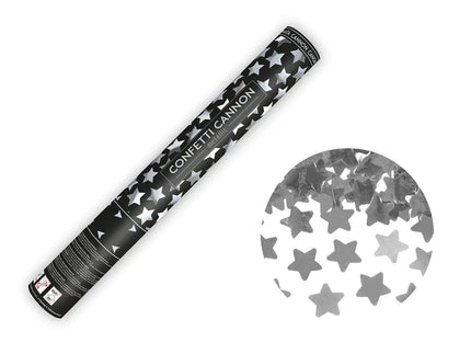 Feestbazaar Confetti kanon Zilveren sterren 40 cm
