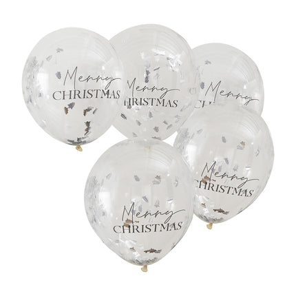 Feestbazaar Confettiballonnen 'Merry Christmas' Zilver (5st)
