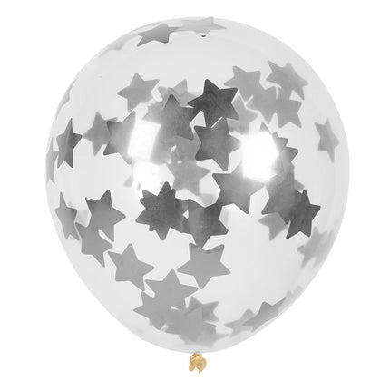 Feestbazaar Confettiballonnen Zilveren Sterren (5st)