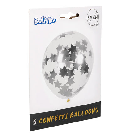Feestbazaar Confettiballonnen Zilveren Sterren (5st)