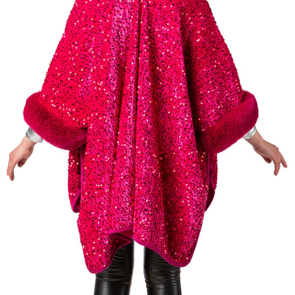 Feestbazaar Cosy Pink Poncho Pailletten