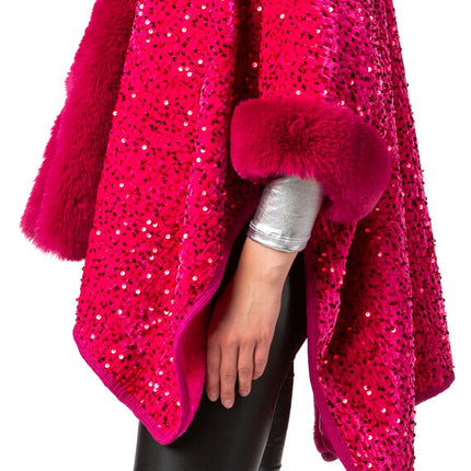 Feestbazaar Cosy Pink Poncho Pailletten