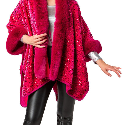 Feestbazaar Cosy Pink Poncho Pailletten