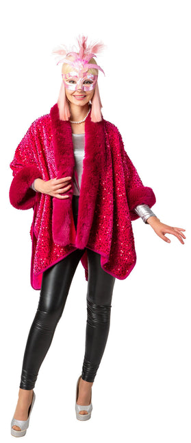 Feestbazaar Cosy Pink Poncho Pailletten