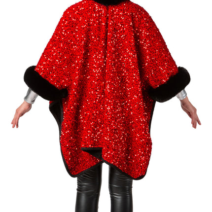 Feestbazaar Cosy Poncho Pailletten Rood