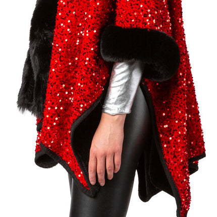 Feestbazaar Cosy Poncho Pailletten Rood