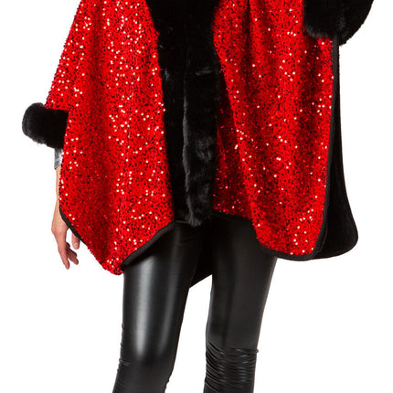 Feestbazaar Cosy Poncho Pailletten Rood