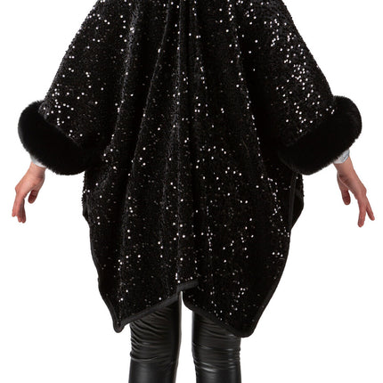 Feestbazaar Cosy Zwarte Poncho Pailletten