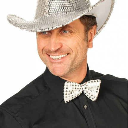 Feestbazaar Cowboy glamour hoed pailletten zilver