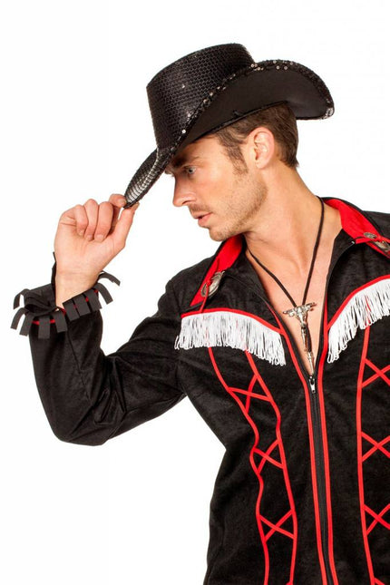 Feestbazaar Cowboy glamour hoed pailletten zwart