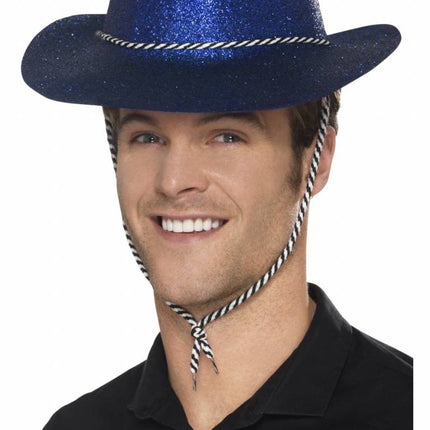 Feestbazaar Cowboy glitter hoed plastic blauw