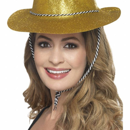 Feestbazaar Cowboy glitter hoed plastic goud